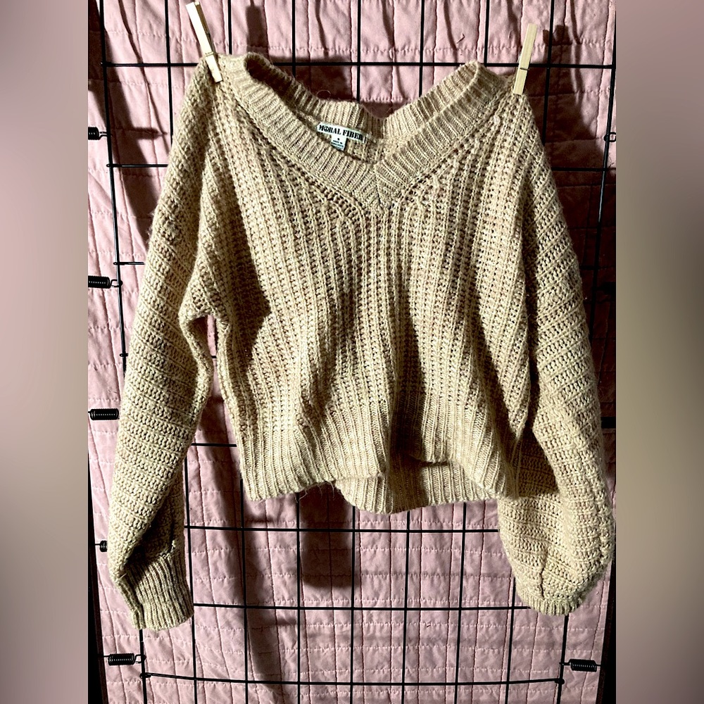 Moral Fiber Beige Crop Top Sweater